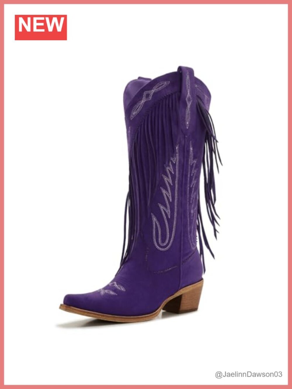 Women's Fringe Western Cowboy Boots, Knee High Suede Look, Low Heel